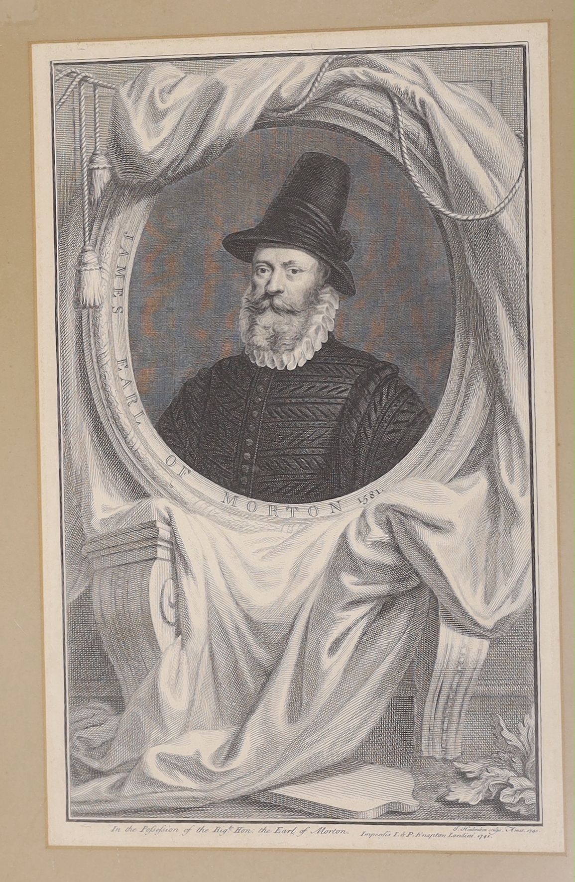 Six 18th century portrait engravings, including Robert Devereux, Earl of Essex, publ. London 1738, together with a mezzotint after John Hoppner, largest 36 x 27cm